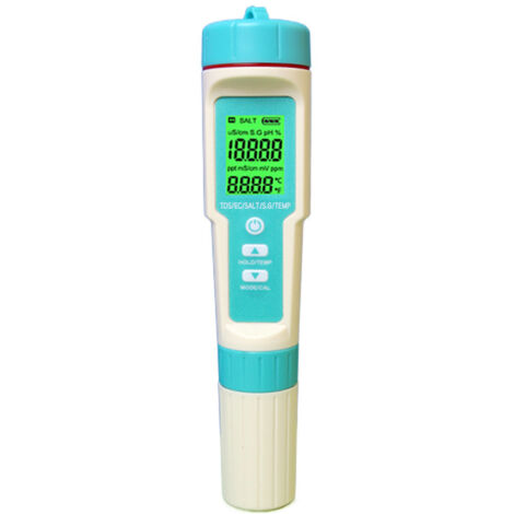 BEBUSINGOTO 5-in-1-pH-Meter mit Temperatur-, Salzgehalts-, TDS- und EC-Messung hochpräzises, wasserdichtes, automatisches Multifunktionsmessgerät ORP- und negative Potentialmessung pH-Meter Quali