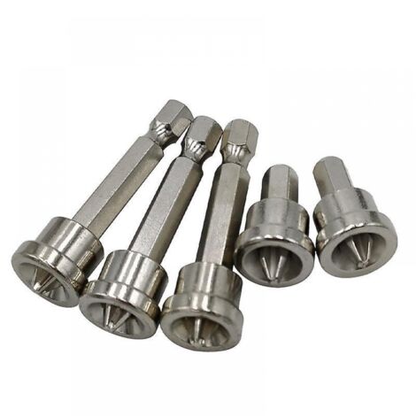BEBUSINGOTO 5-teiliges Schraubendreher-Bit-Set mit magnetischer Positionierung, Holzschraubenkopf, Sechskantkopf, magnetischer Anti-Rutsch-Chargenkopfring