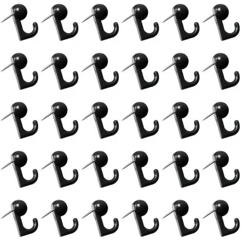 BEBUSINGOTO 50 Pièces Crochets à punaise, Crochet à Pouce en Plastique Noir, Clous de Suspension Murale Décoratifs pour Carte Murale en Panneau de Liège, Calendrier, Images
