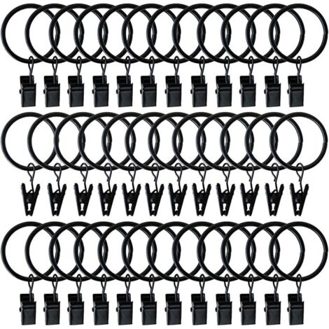BEBUSINGOTO 50 Stück robuste Vorhangring-Clips aus Metall für dekorative Vorhangringe, Vintage-Stil, rostbeständige Vorhangclips, passend für Gardinenstangen bis zu 6,1 cm, Schwarz