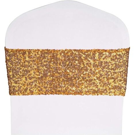 BEBUSINGOTO 5er-Pack Stuhlschärpen mit dehnbaren Pailletten, Stuhlbänder, Pailletten-Dekor für Hotel, Hochzeit, Empfang, Party, Event, Stuhlhussen-Dekoration, 15 x 40 cm – Gold