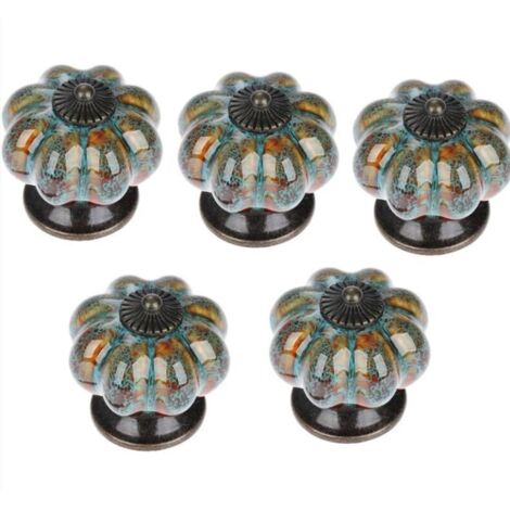BEBUSINGOTO 5x Europäischen Stil Keramik Schublade Ziehen Griff Vintage Blau Kürbis Form Möbel Knöpfe mit Schrauben