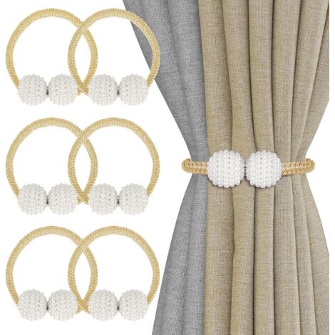 BEBUSINGOTO 6 artículos abrazaderas magnéticas para cortinas con perla, decoración para oficina, hogar y hotel (doradas)