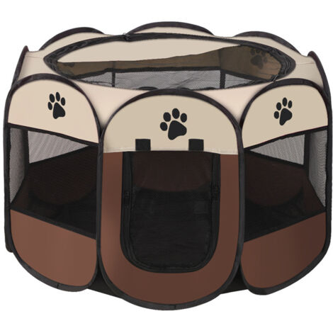 BEBUSINGOTO 73x73x43cm Parc Chien Parc à Chiot Enclos pour Chiens Chats Lapins Pliable Utiliser à l'intérieur et à l'extérieur (café)