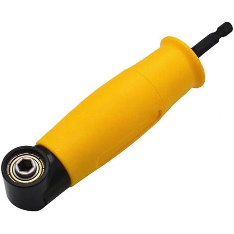 BEBUSINGOTO Adaptador de extensión para broca de conexión en ángulo recto de 90°, destornillador, abrazadera para taladro eléctrico (amarillo)