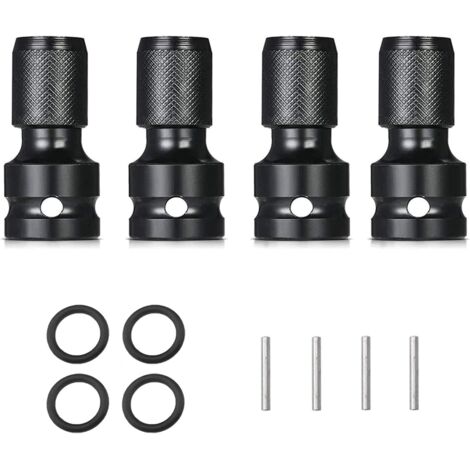 BEBUSINGOTO Adaptador de vaso hexagonal, portapuntas, 4 piezas, negro, 1/2, convertidor de mandril cuadrado, adaptador de vástago hexagonal, vasos de 1/4, llave de trinquete y portapuntas de destornil