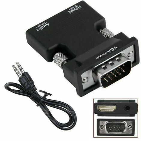 BEBUSINGOTO Adaptateur convertisseur HDMI femelle vers VGA mâle avec câble audio prenant en charge la sortie 1080p