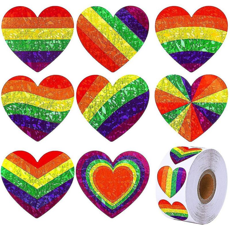 Image of Bebusingoto - Adesivi Gay Pride, 500 pezzi adesivi lgbt arcobaleno a forma di cuore, etichette adesive arcobaleno, adesivi gay per San Valentino