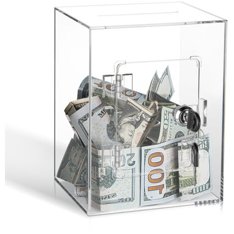 BEBUSINGOTO Alcancía de acrílico transparente para adultos y niños, grande y resistente, con llave, para guardar monedas y cambiar monedas.