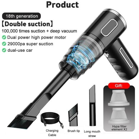 BEBUSINGOTO Aspiradora inalámbrica para coche de 29000 Pa, potente aspirador con colector de polvo, aspiradora de mano inalámbrica para seco y húmedo.