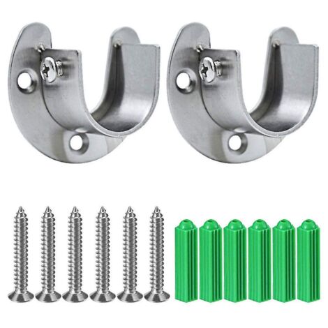 BEBUSINGOTO Bagues de tringle de placard en acier inoxydable, 2 pièces, supports d'extrémité de tringle de placard robustes, support de tige à bride avec vis, installation/retrait facile