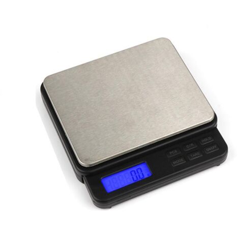 BEBUSINGOTO Báscula de precisión digital, 0,1 g a 2 kg, función tara, apagado automático, pantalla LCD retroiluminada.