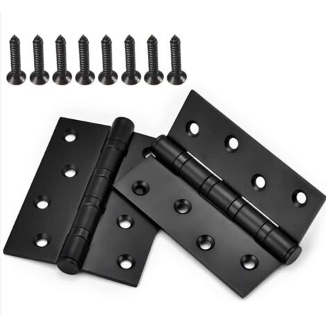 BEBUSINGOTO Bisagras de puerta plegables de acero inoxidable negro con rodamiento de bolas, 2 unidades, para muebles, graneros y garajes, con tornillos.