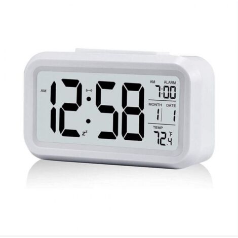 BEBUSINGOTO Blanc RéVeil NuméRique avec Grand Affichage LCD de la TempéRature, RéVeil Silencieux Alimenté par Batterie avec Fonction Snooze