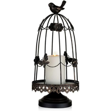 BEBUSINGOTO Bougeoir décoratif en forme de cage à oiseaux, pour décorations antiques, guirlande d'exposition de fleurs de bougies en Pot, noir 36.5cm
