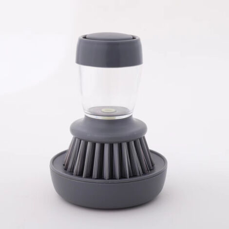 BEBUSINGOTO Brosse à vaisselle avec distributeur de savon,brosse à récurer de cuisine pour le nettoyage de la vaisselle,épurateur à vaisselle avec ensemble de supports,poignée grise et poils en nylon