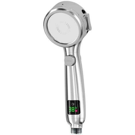 BEBUSINGOTO Cabezal de ducha ahorrador de agua, cabezal de ducha de alta presión, cabezal de ducha ahorrador de agua con aumento de presión, 4 modos de aumento de presión que pueden indicar (plata)