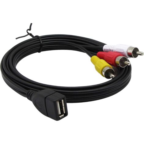 BEBUSINGOTO Câble USB vers 3RCA, USB 2.0 femelle type A vers 3 prises RCA mâle, câble adaptateur audio vidéo AV composite pour TV/Mac/PC, 1.8 m