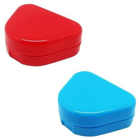 BEBUSINGOTO Caja de 2 retenedores, contenedor con orificios de ventilación, caja de retenedores para ortodoncia, protectores bucales Invisalign (rojo, azul)