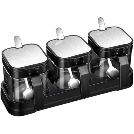 BEBUSINGOTO Caja de condimentos, recipiente para condimentos con tapa, cuchara y tarro de especias compacto para utensilios de cocina.