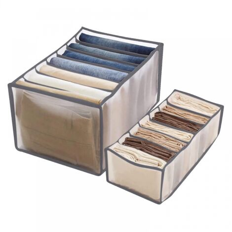 BEBUSINGOTO Cajas de almacenamiento lavables para ropa, con 7 compartimentos, para vaqueros y leggings (36 x 17 x 12 cm)/(36 x 25 x 20 cm)