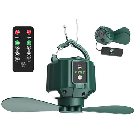 BEBUSINGOTO Camping-Deckenventilator, tragbarer, per USB wiederaufladbarer 5200-mAh-Zelt-Deckenventilator mit Fernbedienung, ideal für Camping, Reisen, Angeln, Wandern und Grillen.