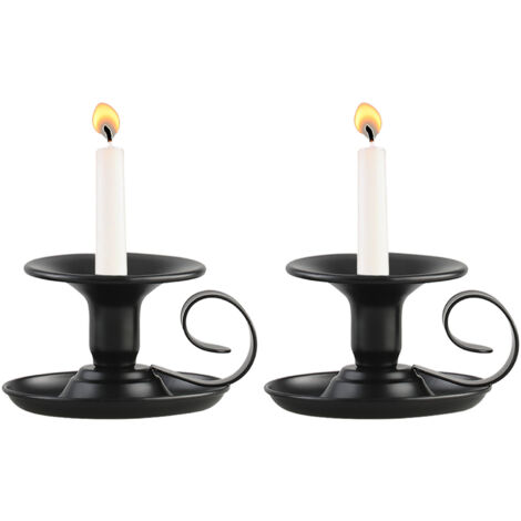 BEBUSINGOTO Candelabros cónicos de hierro retro, juego de 2, candelabros negros sencillos, soporte para velas para Halloween, Navidad, comedor y decoración del hogar.