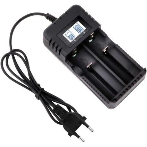 BEBUSINGOTO Cargador de batería 18650 universal de carga rápida inteligente con 2 ranuras y pantalla LCD, compatible con diversas baterías de iones de litio de 3,7 V y 266 mAh.