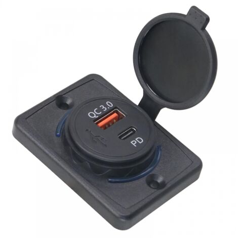 BEBUSINGOTO Cargador de coche con puerto USB C y USB, toma de corriente, adaptador de carga de 12 V a 24 V