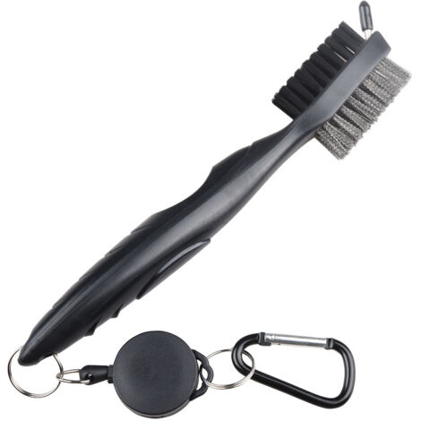 BEBUSINGOTO Cepillo de doble cara de nailon y acero con púas para limpiar la superficie y las ranuras del palo de golf (incluido).
