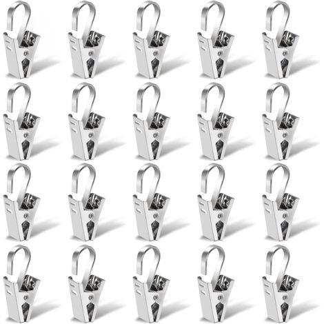 BEBUSINGOTO Clips de cortina de acero inoxidable, 20 piezas de 35 mm para barra de cortina, clips de aro de ducha, ganchos plateados para aro de clip