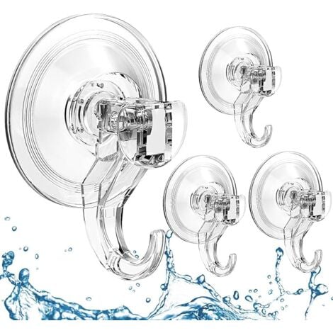 BEBUSINGOTO Confezione da 4 ganci a ventosa, ganci trasparenti per doccia, resistenti all'acqua, in plastica, resistenti, per piastrelle della doccia, cucina, bagno, finestre in vetro, luffa