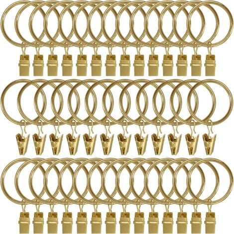 BEBUSINGOTO Confezione da 40 anelli per tende in metallo con clip, ganci per tende, ganci decorativi per aste per tende, occhielli con diametro interno di 1,5", placcatura antiruggine color oro.