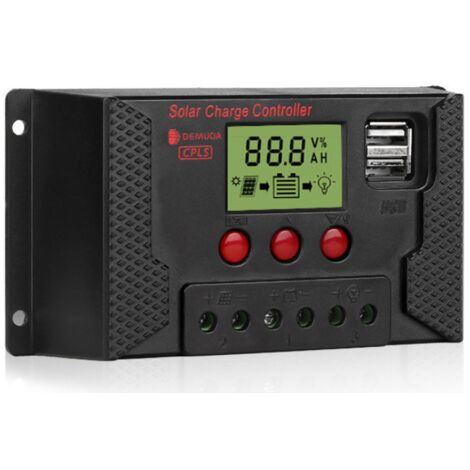 BEBUSINGOTO Controlador de panel solar de 30 A, regulador de batería inteligente de 12 V y 24 V, con pantalla LCD ajustable y puerto USB dual.