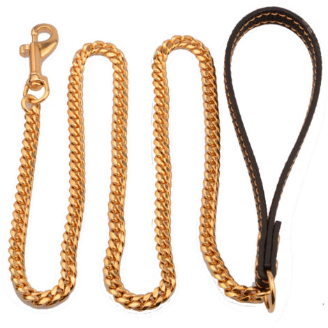 BEBUSINGOTO Correa de metal para perro de 10 mm con asa acolchada para perros medianos, color dorado
