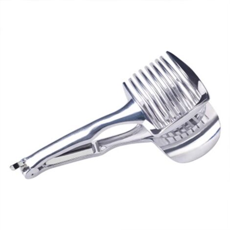 BEBUSINGOTO Cortador de tomates, cortador de limones, pinzas redondas multifuncionales de acero inoxidable para frutas, soporte para cebollas, herramientas versátiles para frutas y verduras de piel b