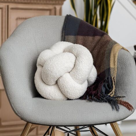 BEBUSINGOTO Coussin boule noué blanc crème 30,5 cm pour décoration de salon, coussins noués pour décoration de salon, coussin cercle noué sensoriel