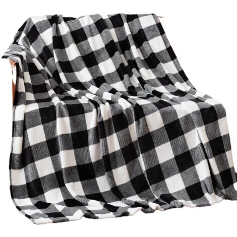 BEBUSINGOTO Couverture polaire 75 x 100 cm pour canapé-lit, plaid de buffle, couverture à carreaux noirs et blancs, couverture confortable, douce, légère et chaude pour toutes les saisons