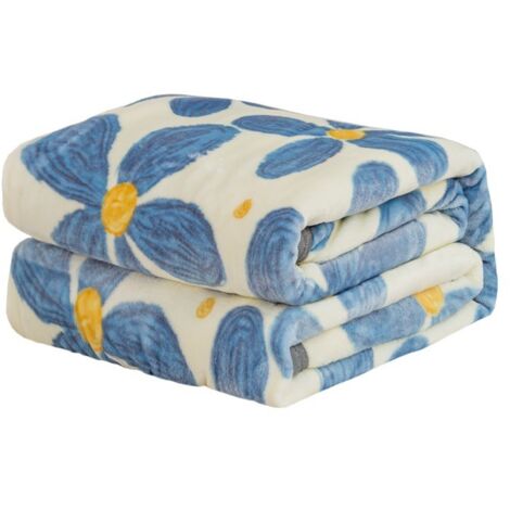 BEBUSINGOTO Couverture polaire légère en flanelle 100 x 120 cm pour canapé, lit, couverture en microfibre super douce et confortable, couverture moelleuse et solide (fleur bleue)