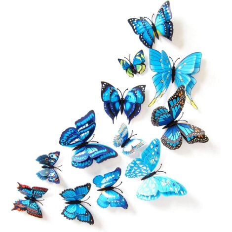 BEBUSINGOTO Decoración de pared con mariposas, pegatinas para nevera, 12 mariposas 3D grandes de doble ala, calcomanías extraíbles con magnetismo, decoraciones artísticas DIY para bodas, fiestas de cu