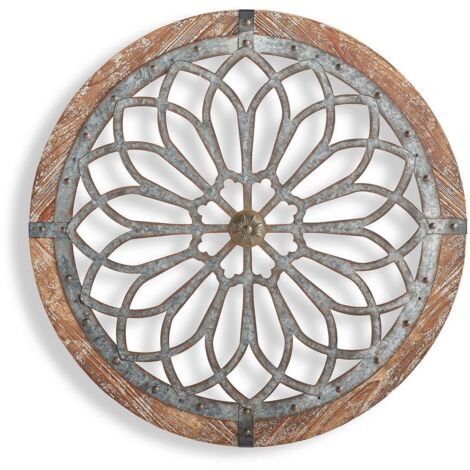 BEBUSINGOTO Decoración rústica de pared con flores talladas en metal y madera, arte de pared de granja