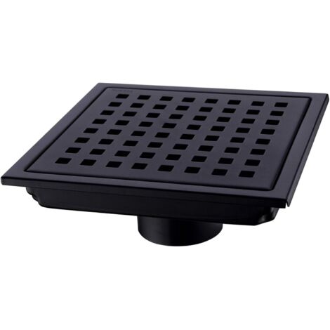 BEBUSINGOTO Desagüe de ducha cuadrado con rejilla extraíble de acero inoxidable Acabado chapado en negro 15 cm