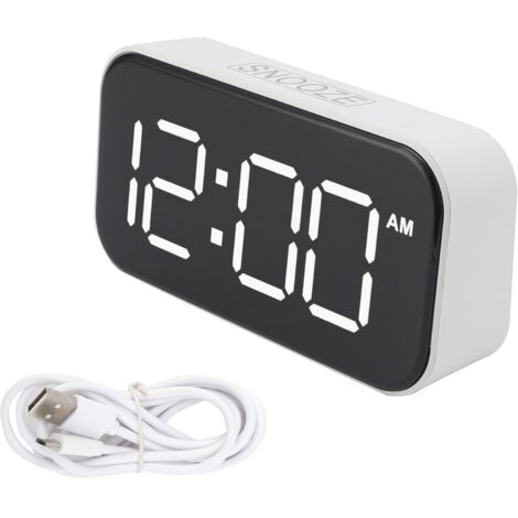 BEBUSINGOTO Digitaler LED-Wecker, Helligkeit einstellbar, 12-/24-Stunden-Anzeige, weißes Gehäuse, grüne Schrift, USB-Anschluss, für Schlafzimmer und Büro