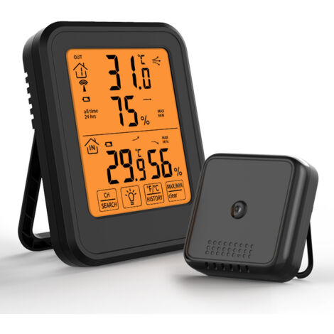 BEBUSINGOTO Digitales Thermometer-Hygrometer, Innen- und Außenthermometer-Hygrometer mit drahtlosem Außensensor, schwarz