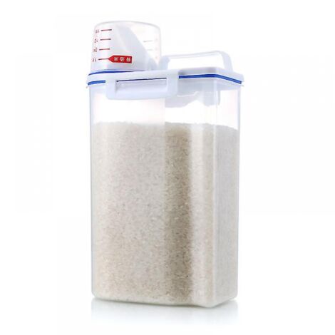 BEBUSINGOTO Dispensador de cereales de plástico de 2,5 l, contenedor de almacenamiento de alimentos para cocina, contenedor de arroz y granos.