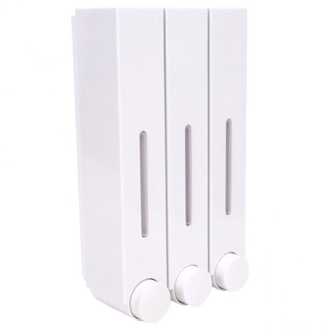BEBUSINGOTO Dispensador de champú de pared de tres cabezales para baño de hotel Blanco