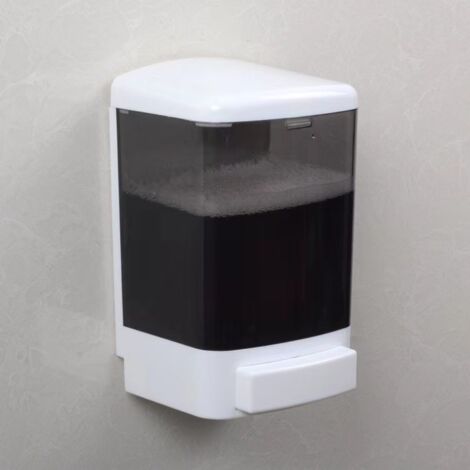 BEBUSINGOTO Dispensador de jabón de pared, 1000 ml, rellenable, pulsador para baño y cocina, blanco-negro