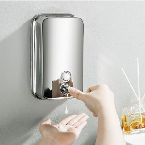 BEBUSINGOTO Dispensador De Jabón De Pared, Dispensador De Jabón De Acero Inoxidable De 500 ML, Capa Protectora De ABS Incorporada