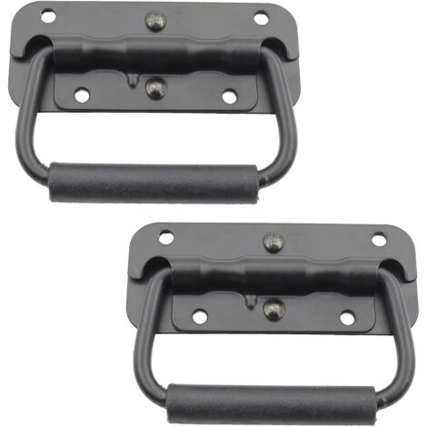 BEBUSINGOTO Dos juegos de manijas de resorte, manija de goma montada en la superficie, manija de maleta de equipaje hecha a mano, herrajes para maletas de equipaje pesado, fideos planos, 2 mm de espes