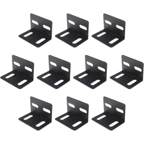 BEBUSINGOTO Eckstreben aus Metall in L-Form für Möbel, 1,8 mm dick, 4 verstellbare Befestigungslöcher, Schwarz, 10 Stück